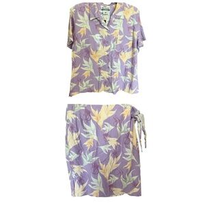 Columbia Set Wrap Skirt and Top Size L Fish Blossom  Light Purple Tropical